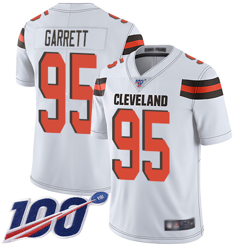 Cleveland Browns Myles Garrett Men White Limited Jersey 95 NFL Football Road 100th Season Vapor Untouchable